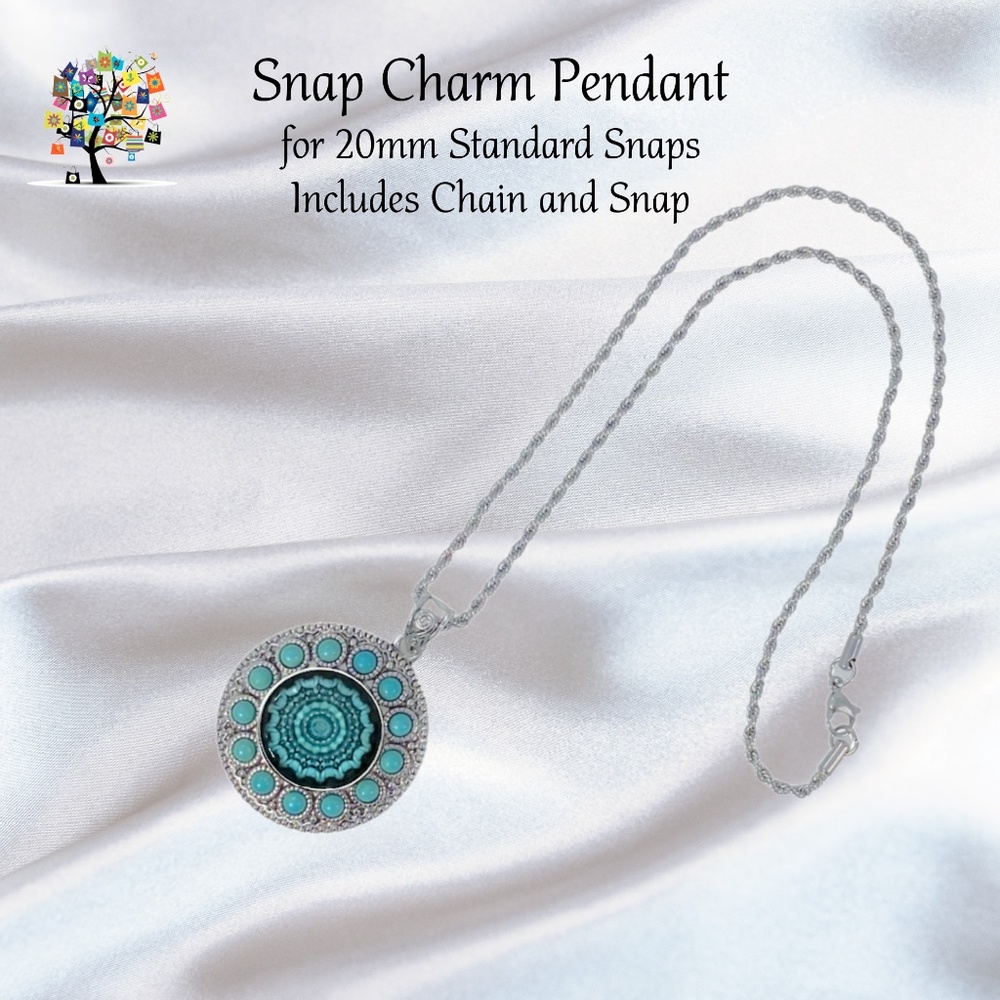 Snap Charm Pendant Necklace with Stainless Steel Chain and Turquoise Snap